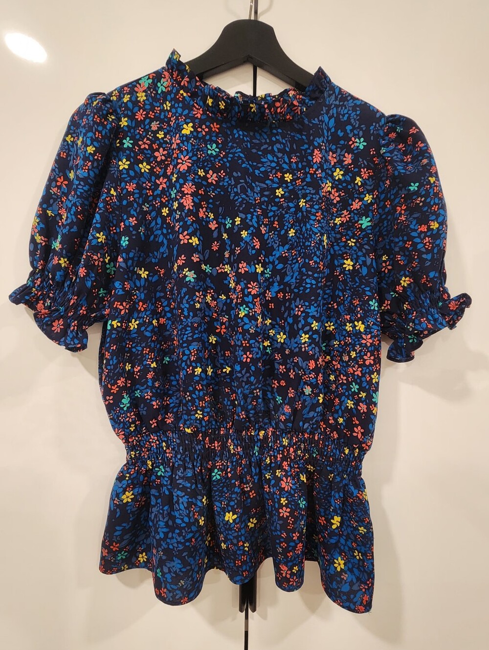 Baltic Born Floral Smocked Peplum Blouse Mock Neck Top Size L